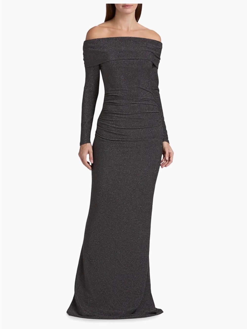 Chiara Boni Off-the-Shoulder Long Sleeve Gown in Charcoal